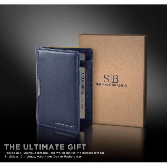 Men Blue Slim leather RFID Blocking Minimalist Card Front Pocket Wallets - Picture 9 of 10